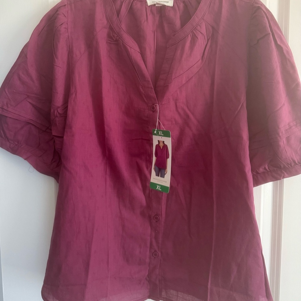 beachlunchlounge Purple Notch Neck Button Up Tunic Blouse